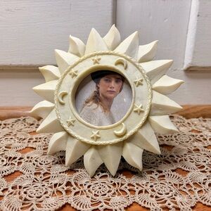 Vintage 90s Celestial Moon Star Sun Off White Resin Small Frame